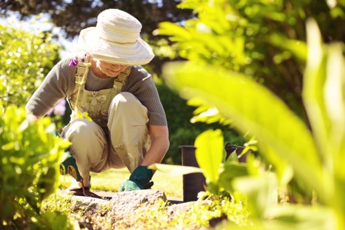 Team of gardeners assessing a client's garden